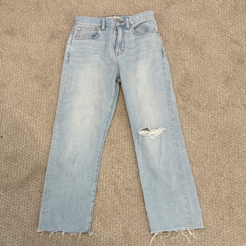 Madewell Light Blue Distressed Straight Leg Jeans
